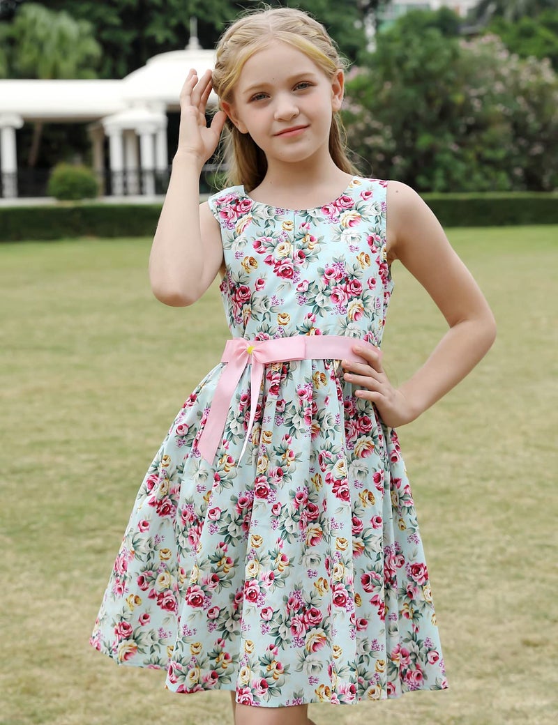 PrinceSasa Summer Cotton Dresses Girls Kids Floral Dress for Child,E5,5-6 Years(Size 130) - Image 2