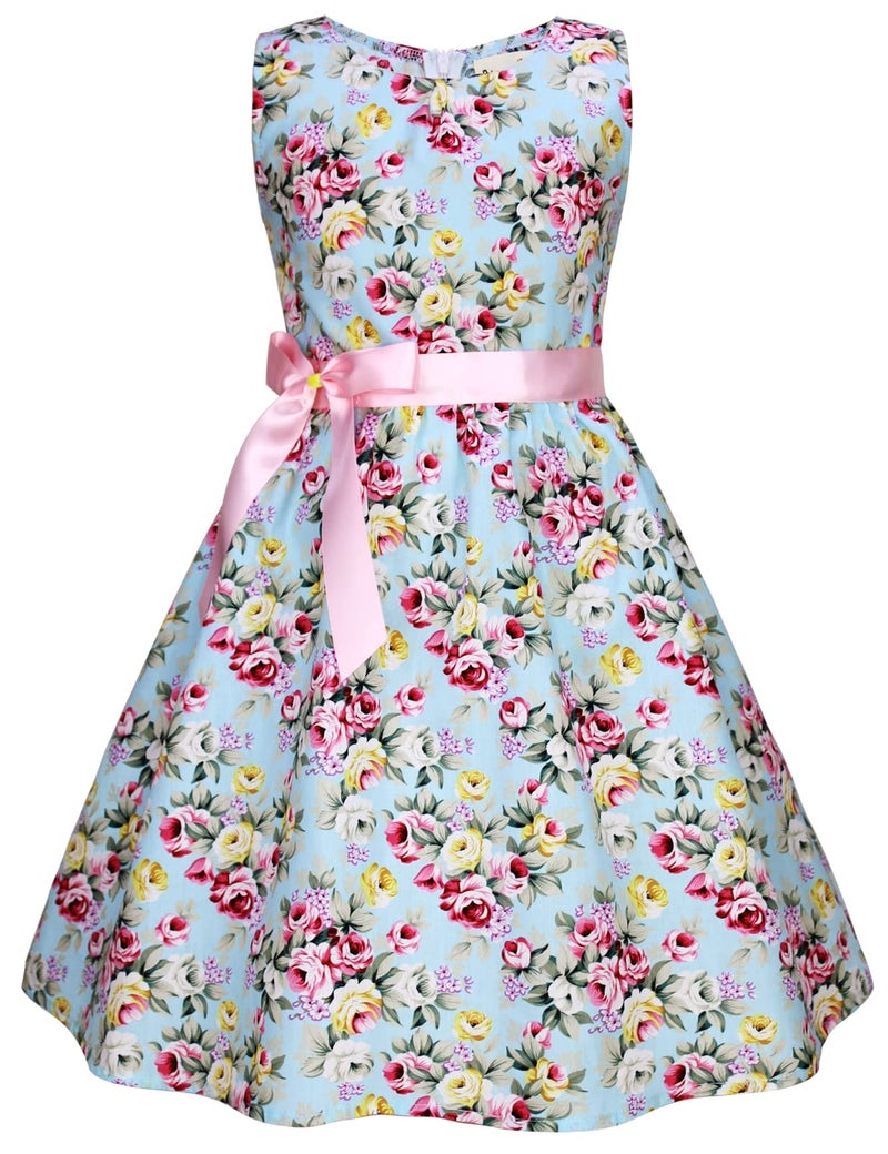 PrinceSasa Summer Cotton Dresses Girls Kids Floral Dress for Child,E5,5-6 Years(Size 130) - Image 1
