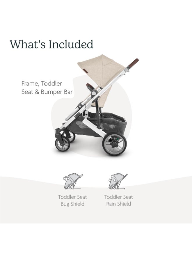 UPPAbaby Cruz V2 Stroller For Infants And Toddlers Declanoat Melange With Silver Frame And Chestnut Leather – Large Storage Basket, Upf 50+ Canopy, No - Rethread Harness  - Image 2