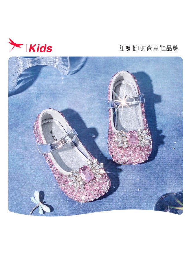 Red Dragonfly Girls' Spring Summer Crystal Elsa Princess Soft Sole Performance Children's Leather Shoes Q53bd042 Pink Size 34 - Image 1