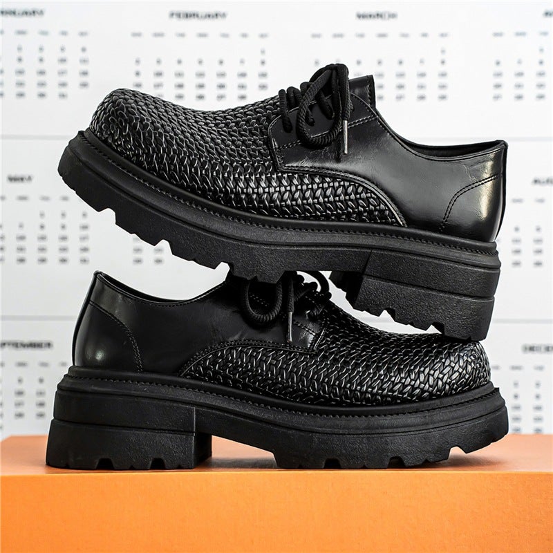 All-Black Men'S Shoes With Thick Soles And Height Increase, Large Toe Leather Shoes For Men, 2026 New Style, British Style Versatile Trendy Shoes For Men - Image 3