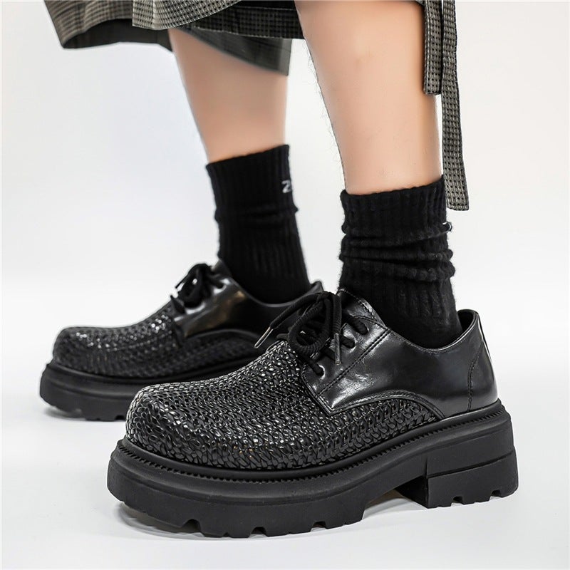 All-Black Men'S Shoes With Thick Soles And Height Increase, Large Toe Leather Shoes For Men, 2026 New Style, British Style Versatile Trendy Shoes For Men - Image 2