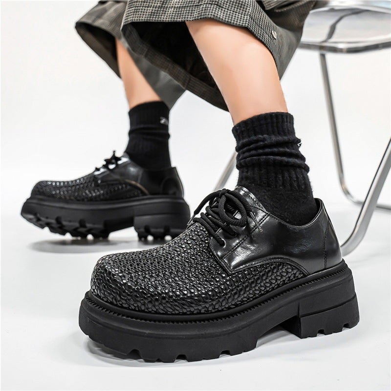 All-Black Men'S Shoes With Thick Soles And Height Increase, Large Toe Leather Shoes For Men, 2026 New Style, British Style Versatile Trendy Shoes For Men - Image 4