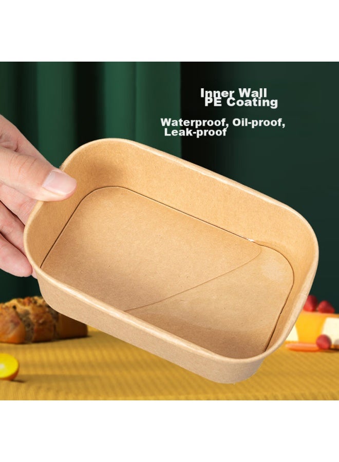 Jiachi Disposable Food Containers, Thickened 750ml*20 Sets, Kraft Paper Square Takeout Boxes, Paper Bowls, Camping Packing Boxes, Tableware - Image 4