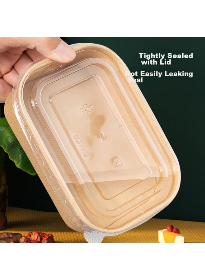 Jiachi Disposable Food Containers, Thickened 750ml*20 Sets, Kraft Paper Square Takeout Boxes, Paper Bowls, Camping Packing Boxes, Tableware - Image 2