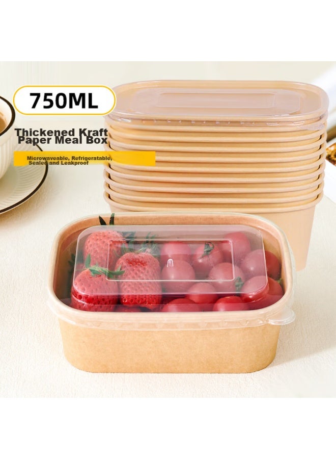 Jiachi Disposable Food Containers, Thickened 750ml*20 Sets, Kraft Paper Square Takeout Boxes, Paper Bowls, Camping Packing Boxes, Tableware - Image 1