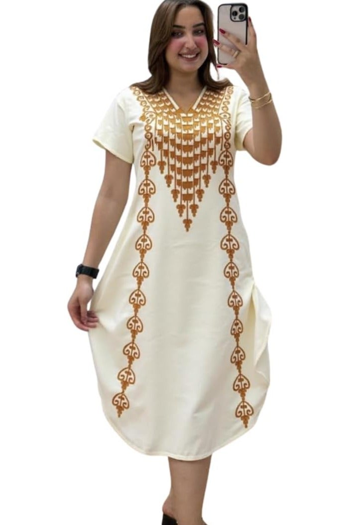 Women's Summer Home Jalabiya - Half Sleeves, Below Knee Length - Soft Cotton - Two Wide Sizes 1 (60-85 kg) and 2 (85-120 kg) - Cheerful Summer Colors  - Image 1
