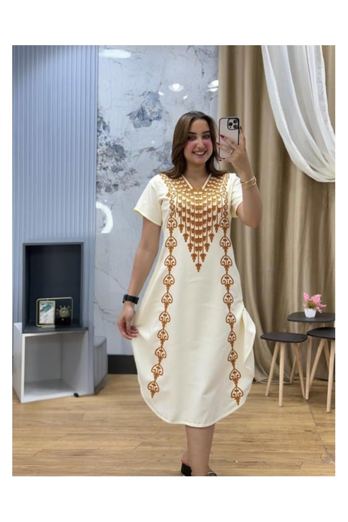 Women's Summer Home Jalabiya - Half Sleeves, Below Knee Length - Soft Cotton - Two Wide Sizes 1 (60-85 kg) and 2 (85-120 kg) - Cheerful Summer Colors  - Image 2