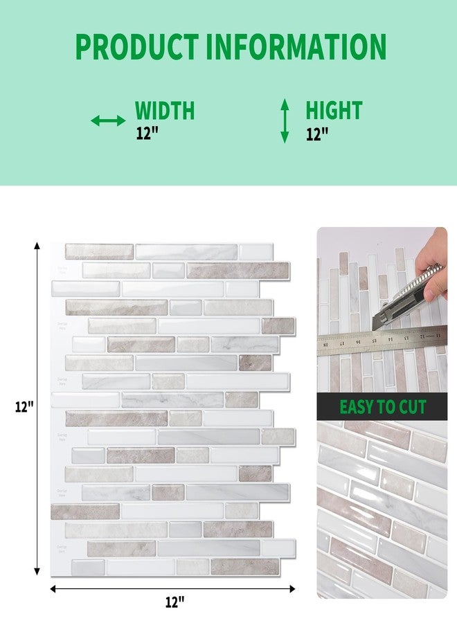 LONGKING 10 Sheet Marble Peel and Stick Backsplash for Kitchen,Self-Adhesive Tile Backsplash for Kitchen, Bathroom, 12in x 12in, (Beige & White) - Image 4
