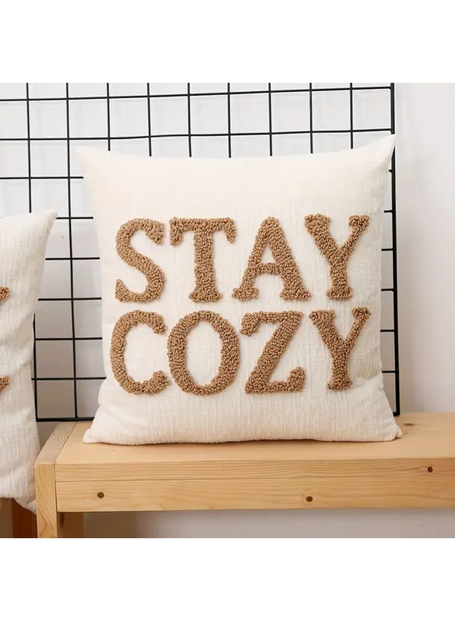 Khaki Chenille Embroidered Throw Pillow Cover Stay Cozy Nordic Style 18x18 Inch Sofa Cushion Cover with Zipper - Image 1