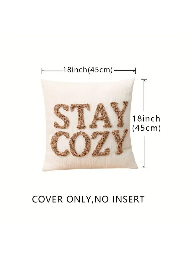 Khaki Chenille Embroidered Throw Pillow Cover Stay Cozy Nordic Style 18x18 Inch Sofa Cushion Cover with Zipper - Image 3