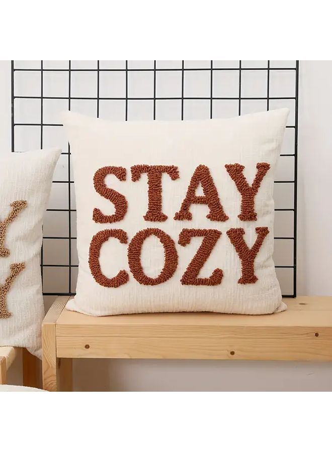 Khaki Chenille Embroidered Throw Pillow Cover Stay Cozy Nordic Style 18x18 Inch Sofa Cushion Cover with Zipper - Image 4