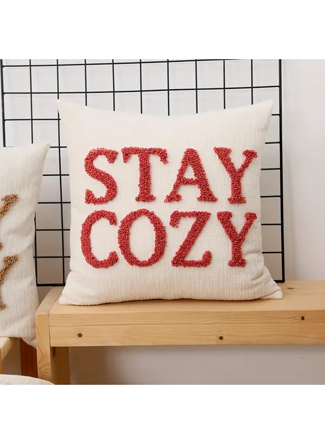 Khaki Chenille Embroidered Throw Pillow Cover Stay Cozy Nordic Style 18x18 Inch Sofa Cushion Cover with Zipper - Image 5