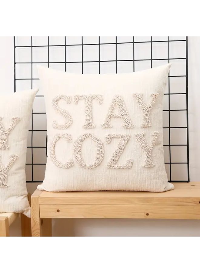 Khaki Chenille Embroidered Throw Pillow Cover Stay Cozy Nordic Style 18x18 Inch Sofa Cushion Cover with Zipper - Image 2