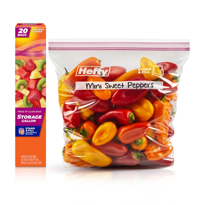 Hefty Press to Close Plastic Bags for Food Storage, Gallon Size, 20 Count - Image 1