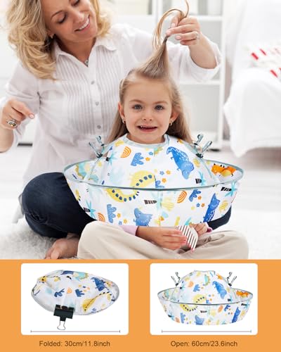 Lictin Haircut Capes Umbrella for Kids Hair Cutting Haircut Cape Kids Waterproof Foldable Adjustment Hairdressing Umbrella Cape Apron Dinosaur Theme - Image 3
