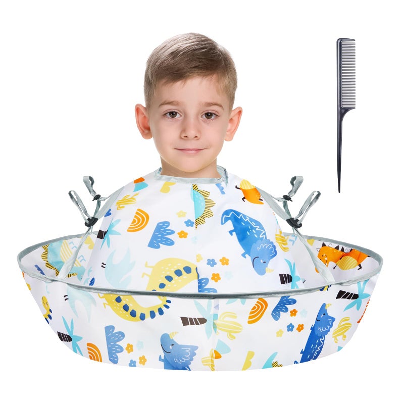 Lictin Haircut Capes Umbrella for Kids Hair Cutting Haircut Cape Kids Waterproof Foldable Adjustment Hairdressing Umbrella Cape Apron Dinosaur Theme - Image 2