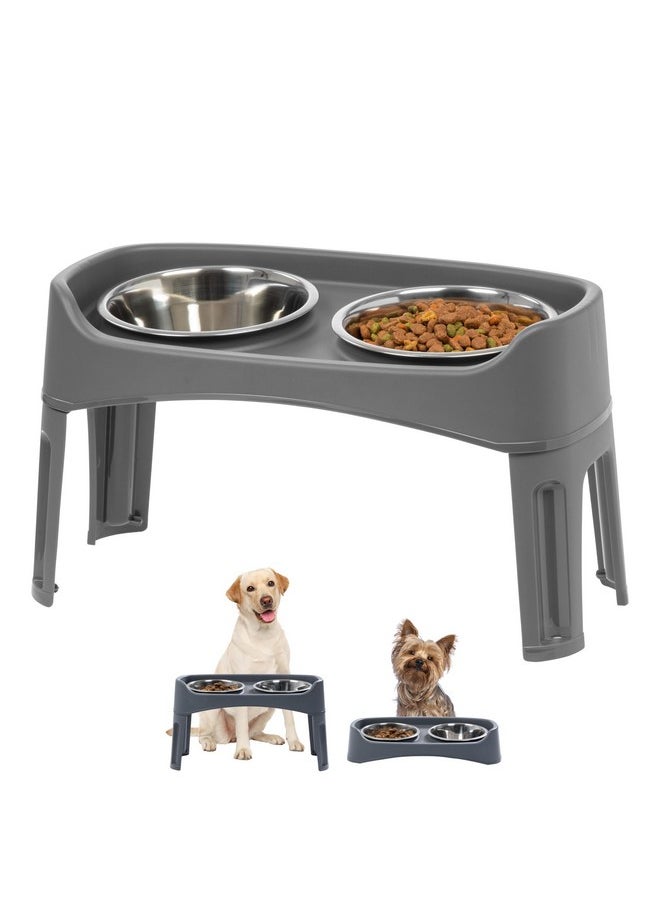 IRIS IRIS USA Elevated Dog Bowls, Adjustable Height, 2 Thick 64 oz Stainless Steel Bowls, Spill-Proof with Raised Outer Rim, Durable Made in USA Plastic, Easy Assemble, 2 Heights 4.63" or 12.25" Dark Gray  - Image 1