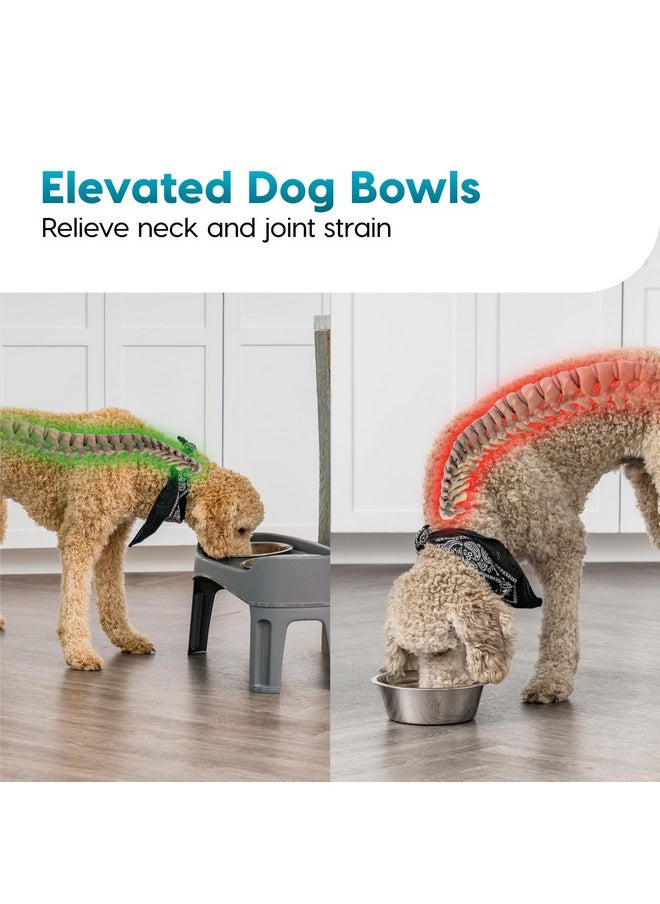 IRIS IRIS USA Elevated Dog Bowls, Adjustable Height, 2 Thick 64 oz Stainless Steel Bowls, Spill-Proof with Raised Outer Rim, Durable Made in USA Plastic, Easy Assemble, 2 Heights 4.63" or 12.25" Dark Gray  - Image 3