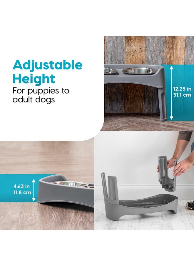 IRIS IRIS USA Elevated Dog Bowls, Adjustable Height, 2 Thick 64 oz Stainless Steel Bowls, Spill-Proof with Raised Outer Rim, Durable Made in USA Plastic, Easy Assemble, 2 Heights 4.63" or 12.25" Dark Gray  - Image 4