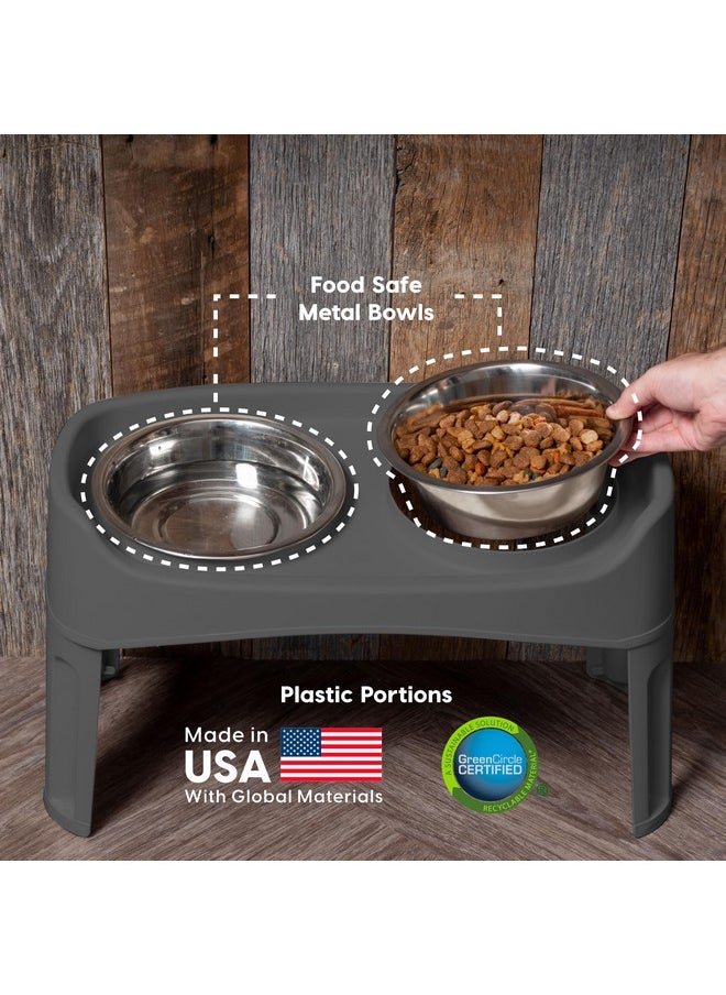 IRIS IRIS USA Elevated Dog Bowls, Adjustable Height, 2 Thick 64 oz Stainless Steel Bowls, Spill-Proof with Raised Outer Rim, Durable Made in USA Plastic, Easy Assemble, 2 Heights 4.63" or 12.25" Dark Gray  - Image 2