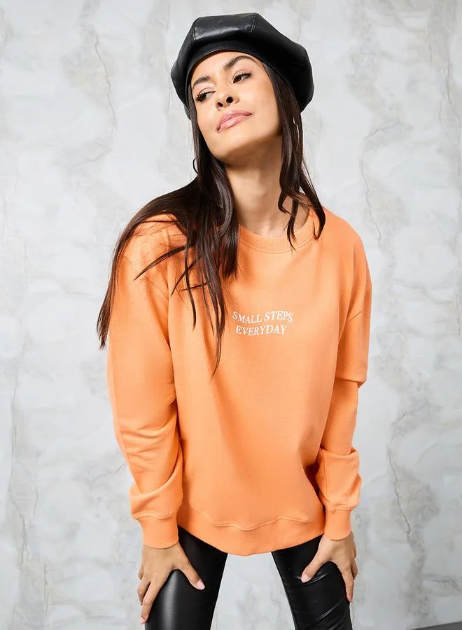 Styli Regular Fit Slogan Sweatshirt with Long Sleeve