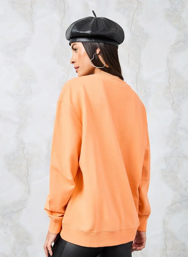 Styli Regular Fit Slogan Sweatshirt with Long Sleeve