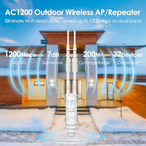 WAVLINK AC1200 Outdoor Long Range WiFi Extender/Wireless Access Point with Active/Passive POE,WAN/LAN Port,IP67 Waterproof, Dual Band 5G+2.4G, 2x7dBi Antennas,Supports Router/AP/Repeater Modes - Image 2