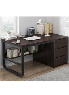 Golden With 3 Drawers, Kids Desk for Bedroom, Study Computer with Drawers, Black Desk with Bottom Storage Shelves(100*50*73.5cm)  - Image 1
