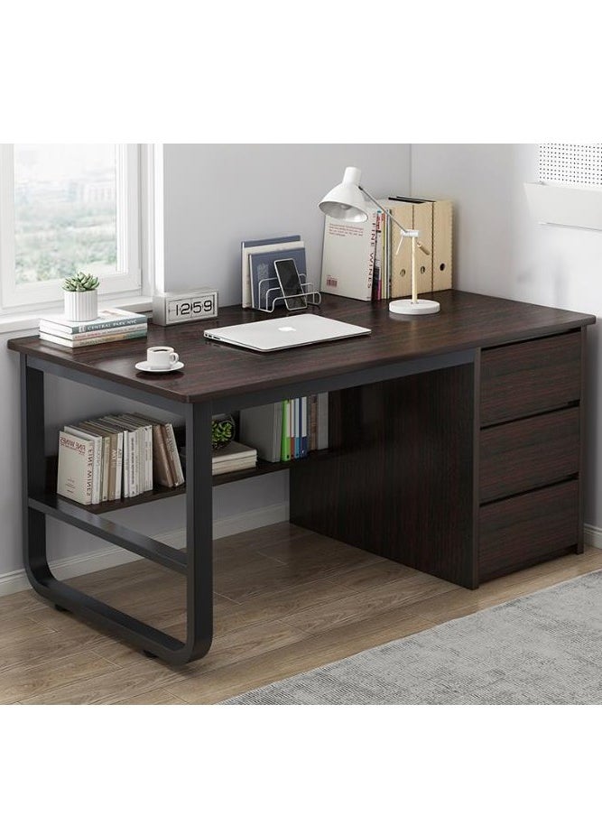 Golden - With 3 Drawers, Kids Desk for Bedroom, Study Computer with Drawers, Black Desk with Bottom Storage Shelves(100*50*73.5cm) - Image 1