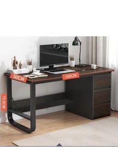 Golden With 3 Drawers, Kids Desk for Bedroom, Study Computer with Drawers, Black Desk with Bottom Storage Shelves(100*50*73.5cm)  - Image 2