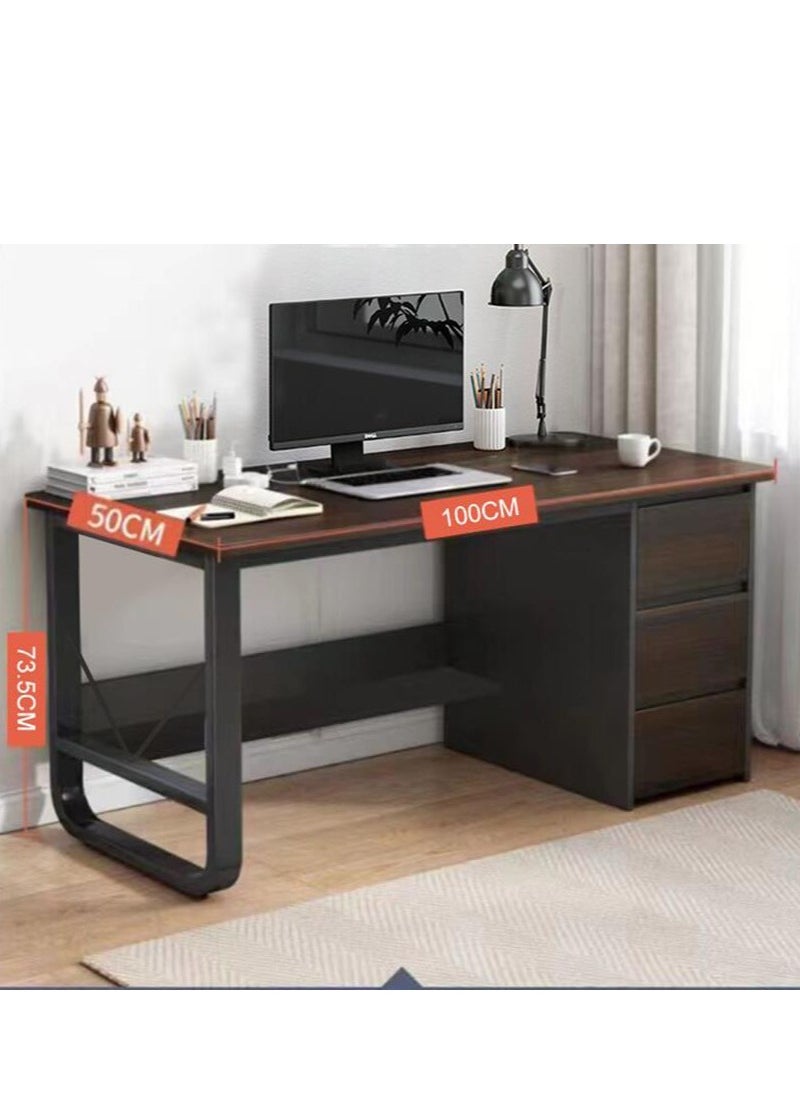 Golden - With 3 Drawers, Kids Desk for Bedroom, Study Computer with Drawers, Black Desk with Bottom Storage Shelves(100*50*73.5cm) - Image 1
