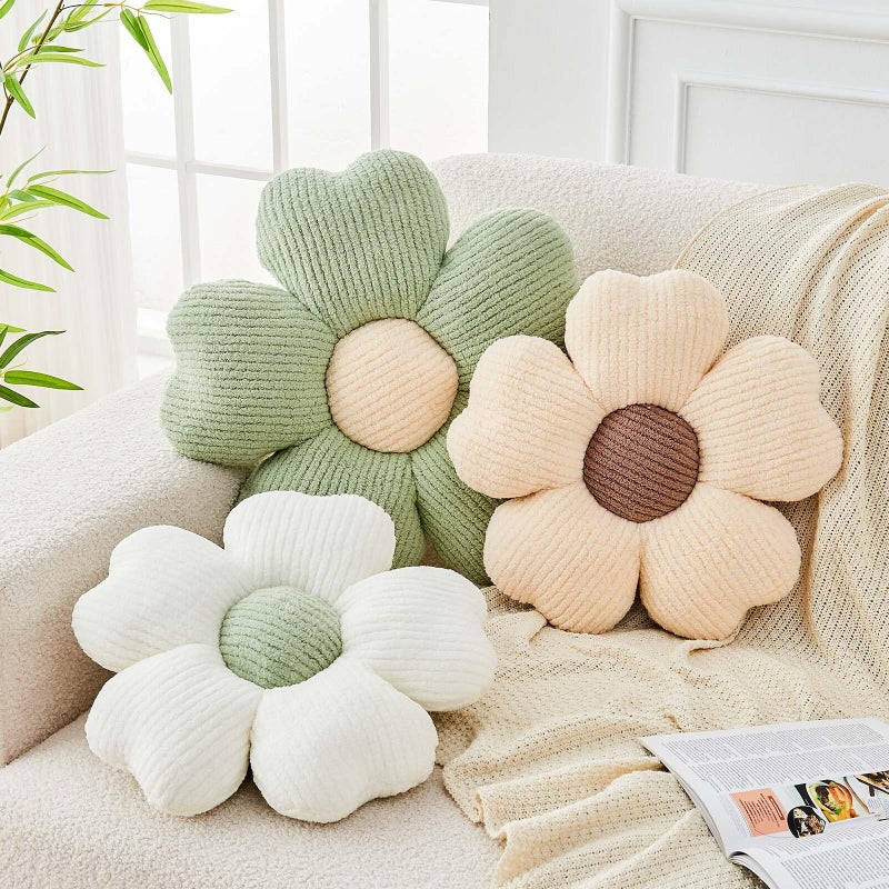 Kcvvcr Flower Throw Pillow, Cute Flower Shaped Pillow Decorative Throw Pillow for Bed Couch, Soft Daisy Pillows Floor Seating Cushion Cushions (14.9 Inch Ivory+Brown) - Image 3