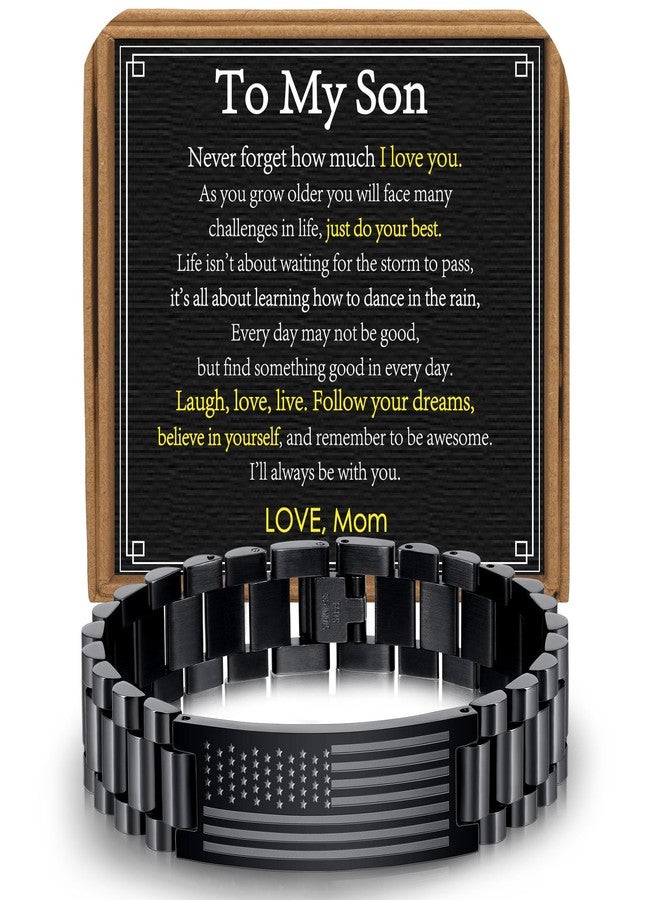 VULETO Gifts for Son from Mom, To My Son Adult Stainless Steel American Flag Watch Link Bracelet Birthday Valentines Christmas Jewelry Gifts Presents for Kids Teen Teenage Boys Ideas Age - Image 1