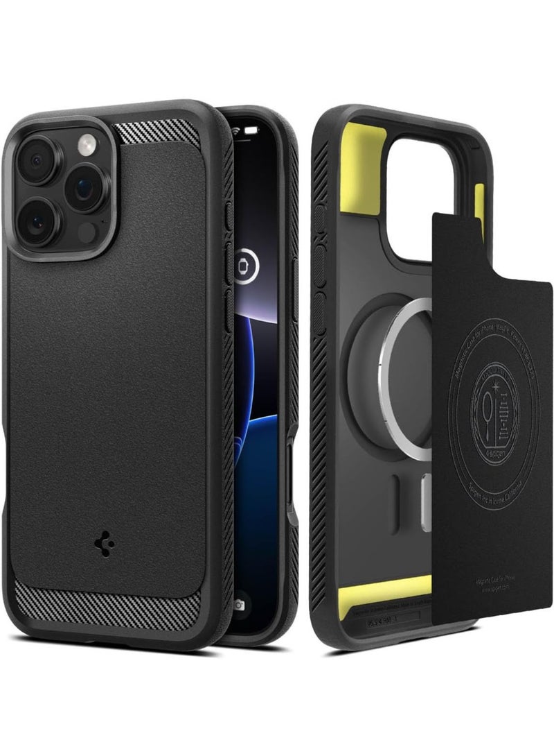 Spigen Rugged Armor MagFit iPhone 16 PRO Case Cover with MagSafe and Carbon Fiber Textures (2024) - Matte Black - Image 1