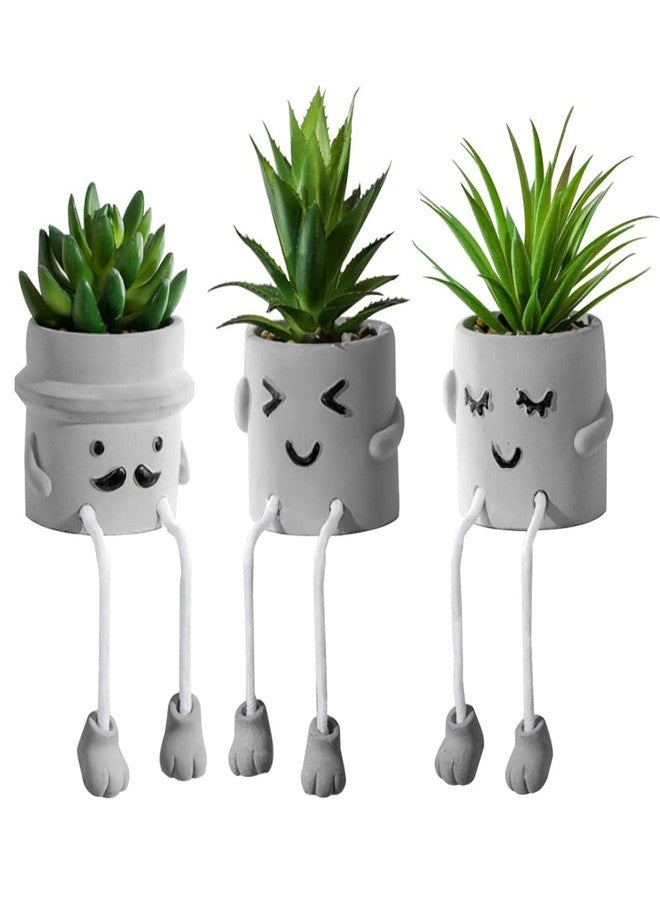 Zerzsy 3pcs Creative Artificial Succulents with Gray Flower Pots, Mini Potted Succulents for Home Office Desk Decor and Gift Choice - Image 1