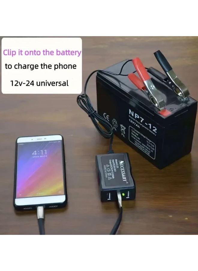 محول طاقة شاحن بطارية 24 فولت مع مشبك و3 منافذ USB للسيارة والدراجة النارية - Image 2