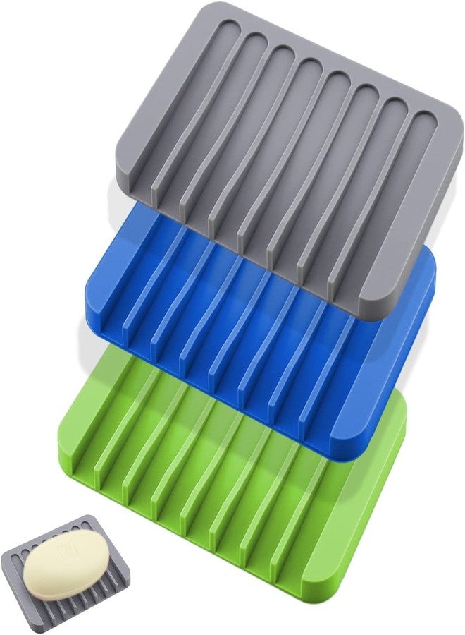 TASKHOUSE Soap Dish Flexible Silicone Soap Holder with Waterfall Tray for Bathroom, Kitchen Sink (Pack of 3, Multi) - Image 1