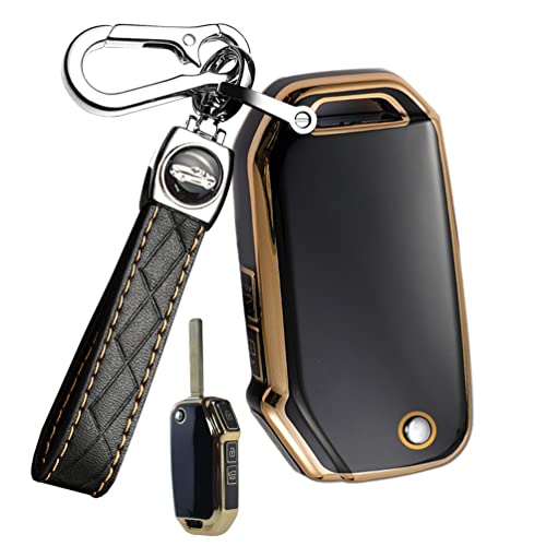 ontto 3-Button Key Fob Cover with Keychain Compatible with Kia Flip Folding Remote TPU Car Key Case for Forte Seltos Soul Sportage Sorento Cerato Telluride Black - Image 1