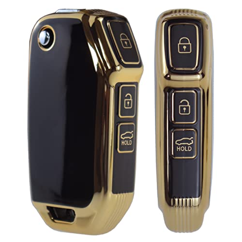 ontto 3-Button Key Fob Cover with Keychain Compatible with Kia Flip Folding Remote TPU Car Key Case for Forte Seltos Soul Sportage Sorento Cerato Telluride Black - Image 4