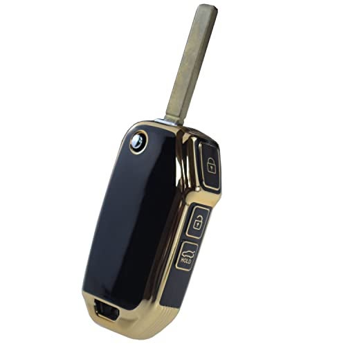 ontto 3-Button Key Fob Cover with Keychain Compatible with Kia Flip Folding Remote TPU Car Key Case for Forte Seltos Soul Sportage Sorento Cerato Telluride Black - Image 3