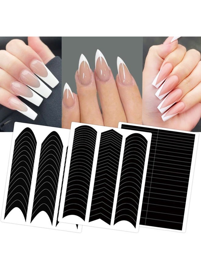 winthrop 1860 Pcs French Tip Nail Guides, Self-Adhesive French V-Shaped Moon Shaped Manicure Strip Stickers for Edge Auxiliary Black DIY Decoration Stencil Tools(5 Designs, 36 Sheets) - Image 1
