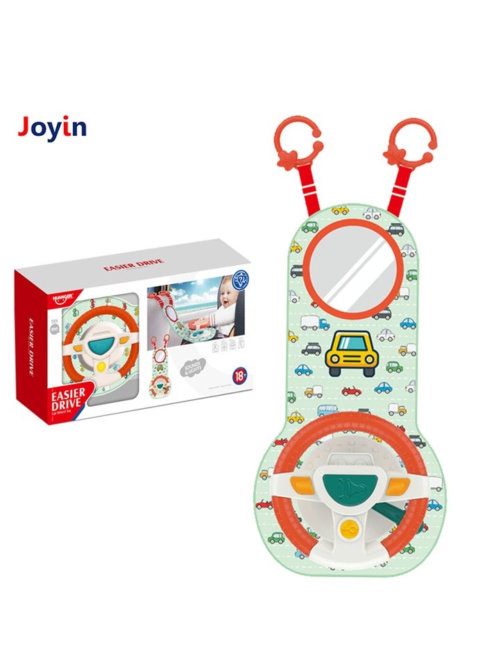 Baby Car Seat Toys with Mirror Steering Wheel with Lights, Music and Driving Sounds, Interactive Driving Toy for Toddlers Develops Fine Motor Skills and Imagination - Image 1