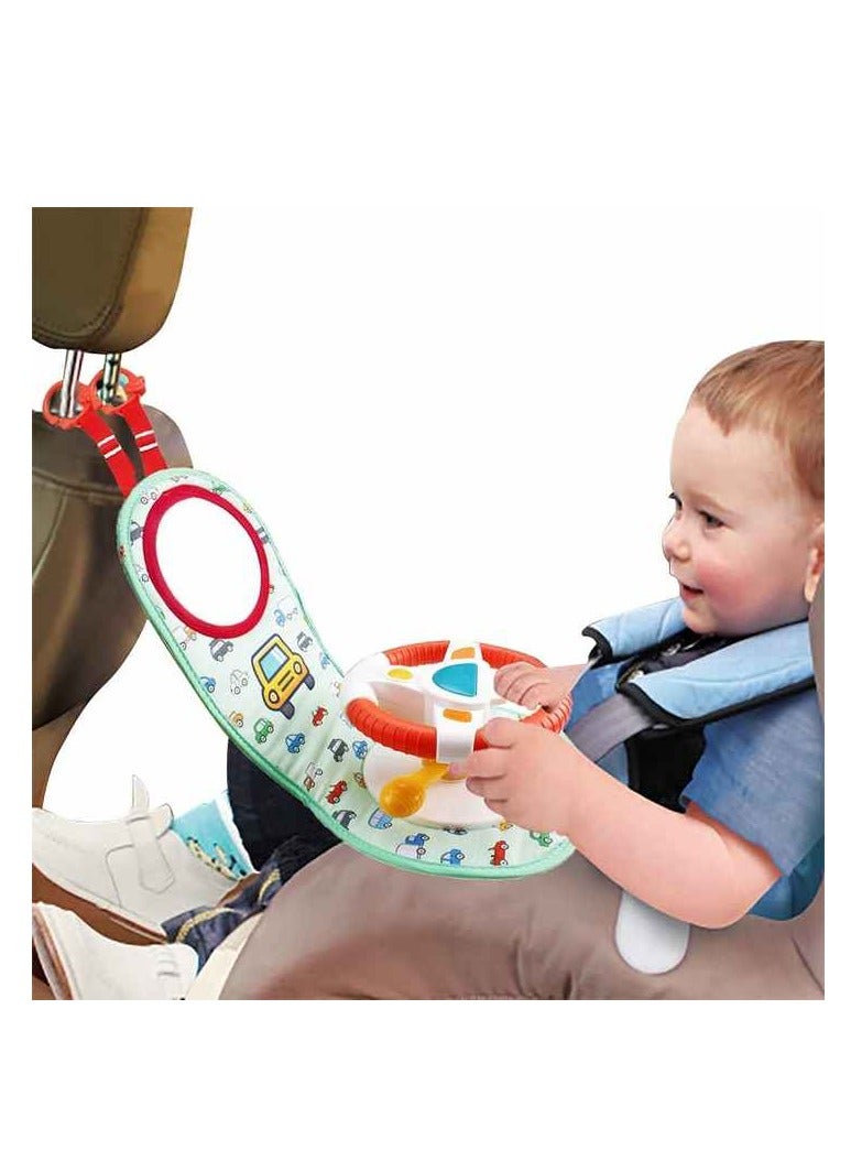 Baby Car Seat Toys with Mirror Steering Wheel with Lights, Music and Driving Sounds, Interactive Driving Toy for Toddlers Develops Fine Motor Skills and Imagination - Image 3