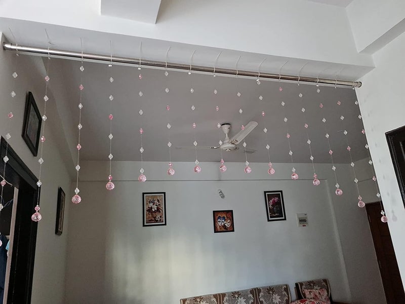 LIGHT WAVE Curtains Acrylic 10 Strings Crystal Curtain with Pink Drops for Door, Window, Temple, Partition Area Décor [Pink Color] - Image 3