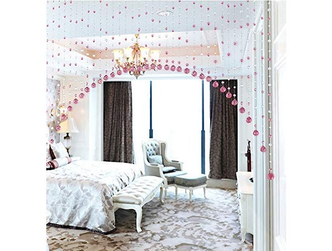LIGHT WAVE Curtains Acrylic 10 Strings Crystal Curtain with Pink Drops for Door, Window, Temple, Partition Area Décor [Pink Color] - Image 2