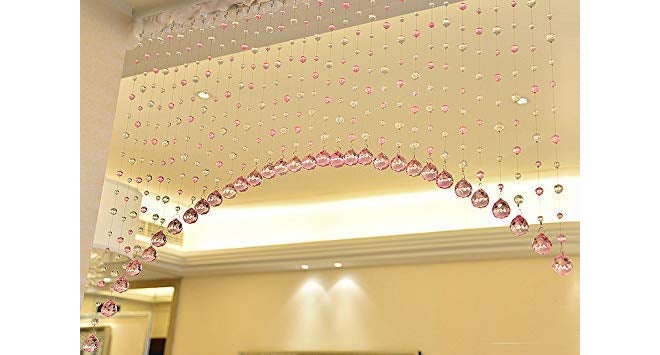 LIGHT WAVE Curtains Acrylic 10 Strings Crystal Curtain with Pink Drops for Door, Window, Temple, Partition Area Décor [Pink Color] - Image 1