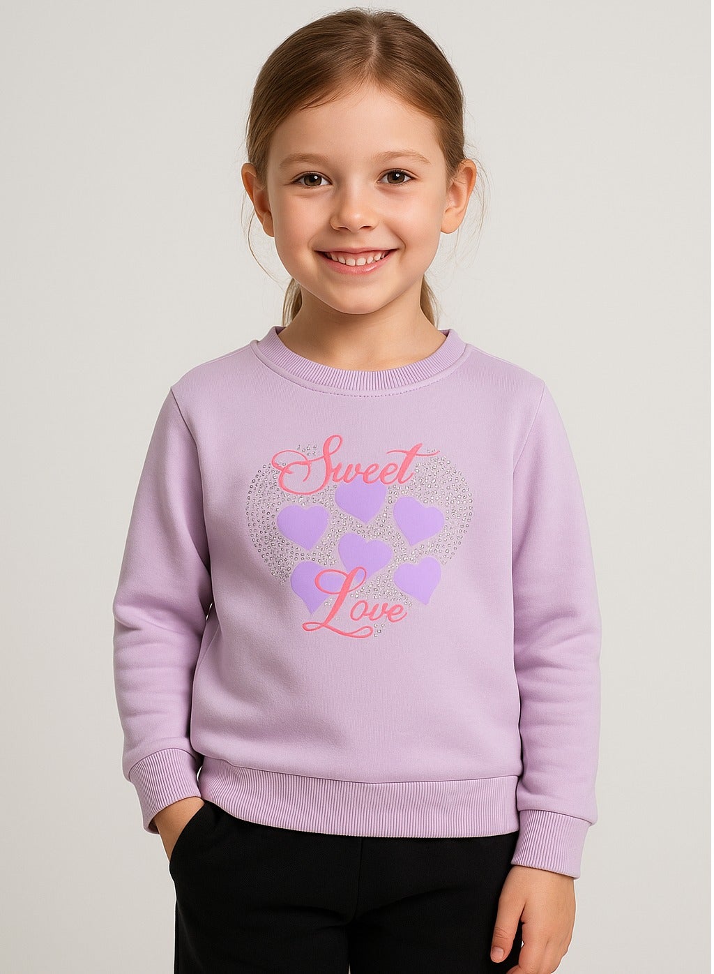 victor and jane Girls “Sweet Love” Heart Fleece Sweatshirt