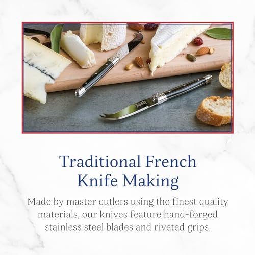 Jean Dubost Laguiole 3-Piece Cheese Knife Set, Black Handles - Rust-Resistant Stainless Steel - Includes Wooden Tray - Made in France - Image 3