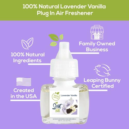 Scent Fill 100% Natural Lavender Vanilla Plug in Air Freshener, Scented Oil Refills, 2 Refills + Diffuser - Image 3